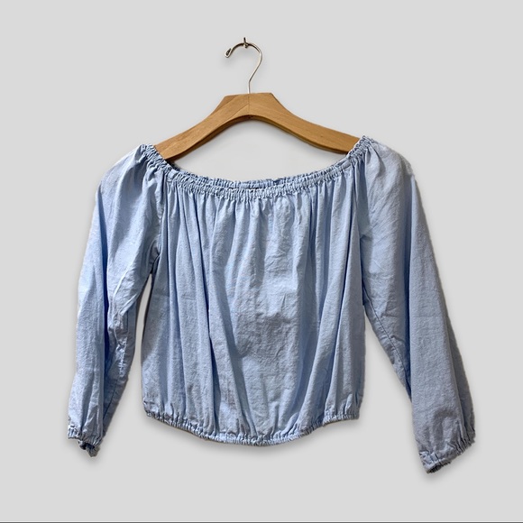 Brandy Melville Off The Shoulder Long Sleeve Top - Light Blue - Picture 2 of 3